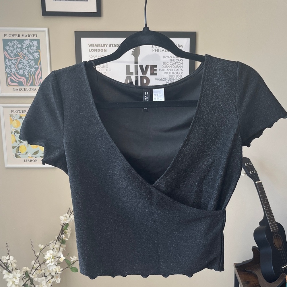 DIVIDED Black Sparkly Criss-Cross Crop Top
